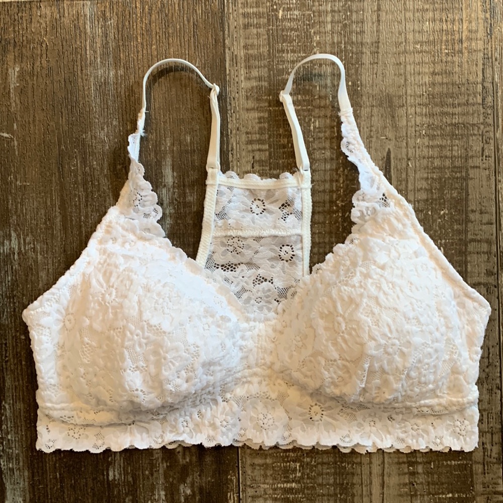 Aerie White Lace Padded Bralette, Size M